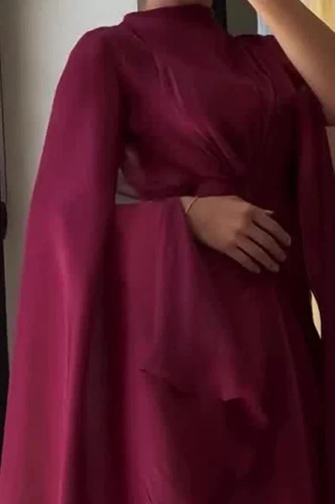 Long Sleeve Lace Up O-Neck Loose Pleated Maxi Dress