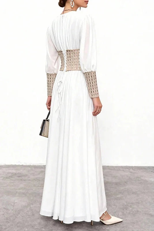 Long Sleeve Slim V-Neck High Waist Maxi Dress