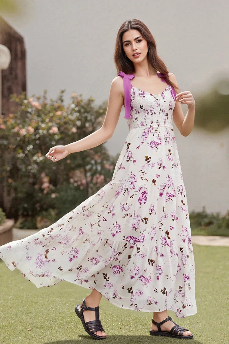 Sleeveless Backless Tie-Up Printed Maxi Dress