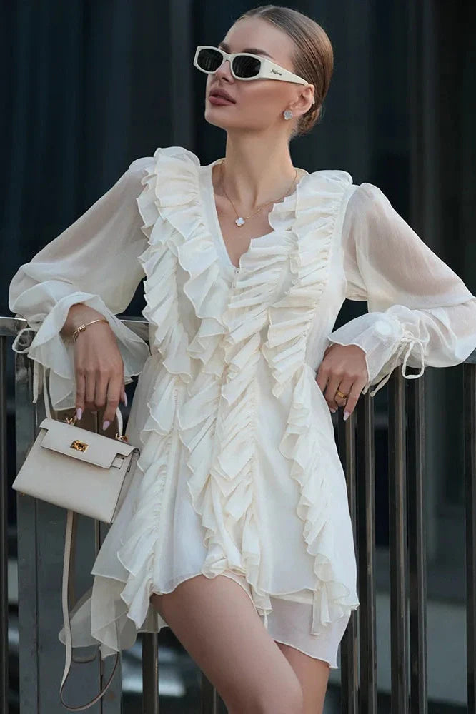 Patchwork See-Through Lace-Up Slim Bodycon Mini Dress