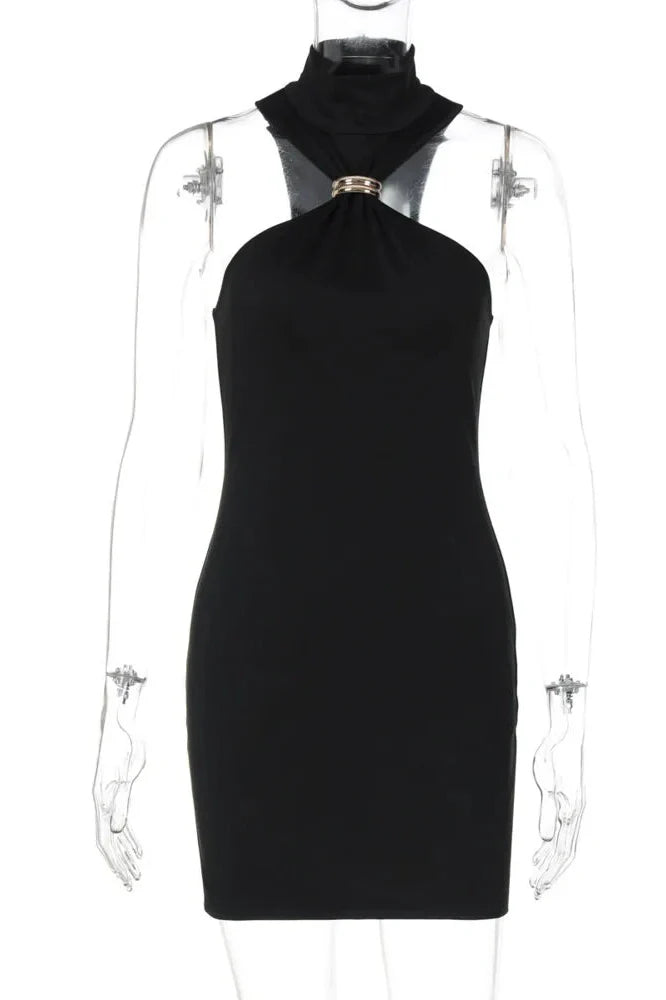 Sleeveless Turtleneck Off-Shoulder Strapless Mini Dress