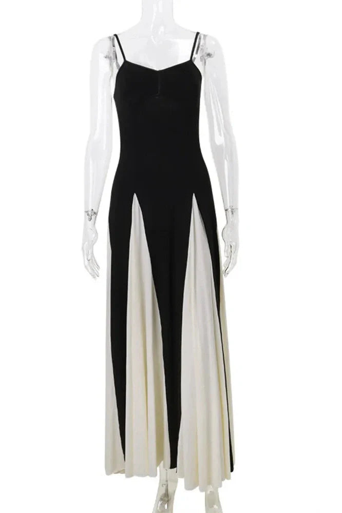 Elegant Patchwork Spaghetti Strap Sleeveless Maxi Dress