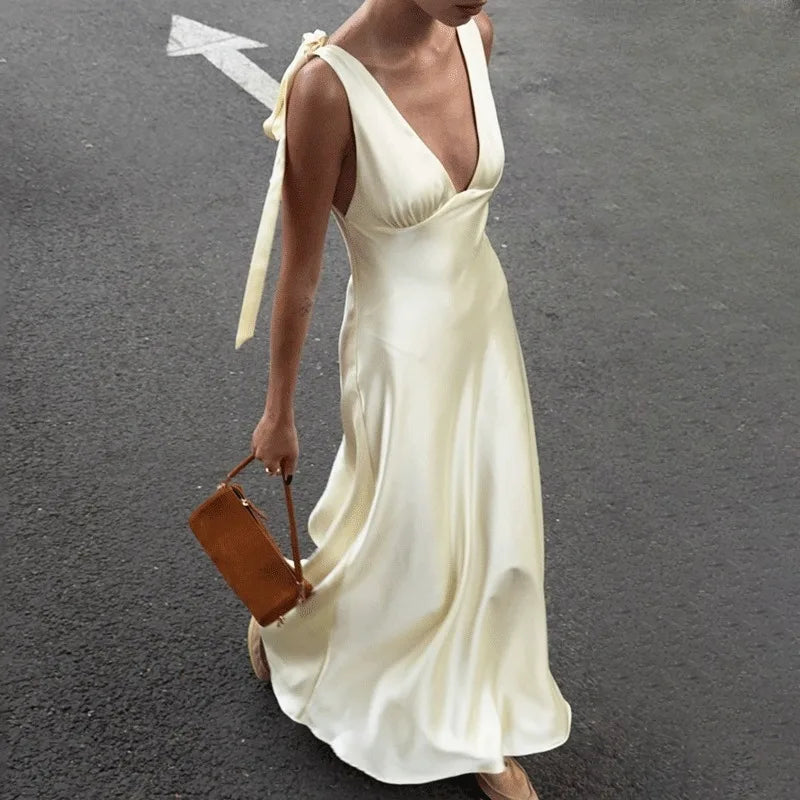 Elegant Lace-Up Backless High Waist Sleeveless Maxi Dress