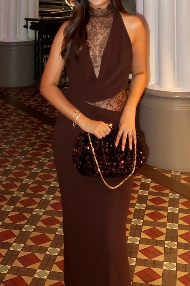 Elegant Backless Slim Lace Maxi Dress