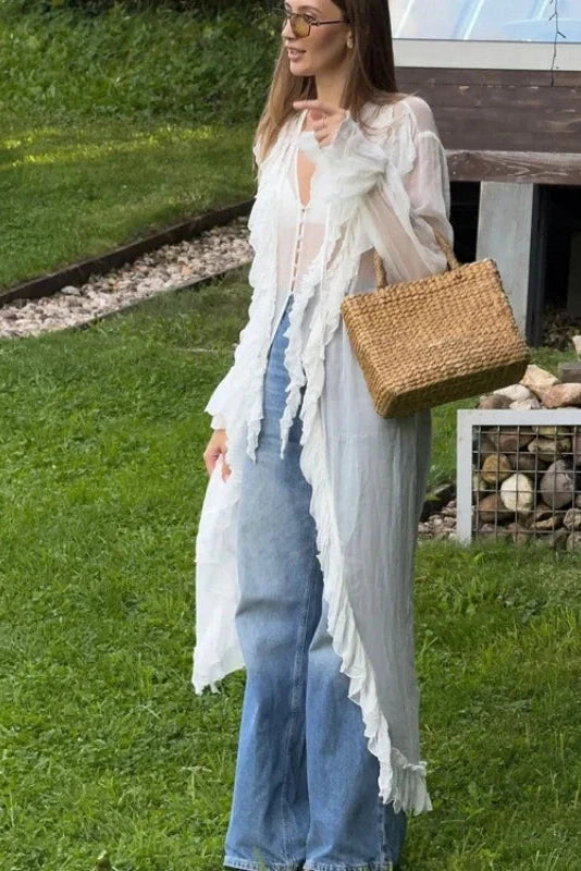 Long-Sleeved Single-Breasted Maxi Dress