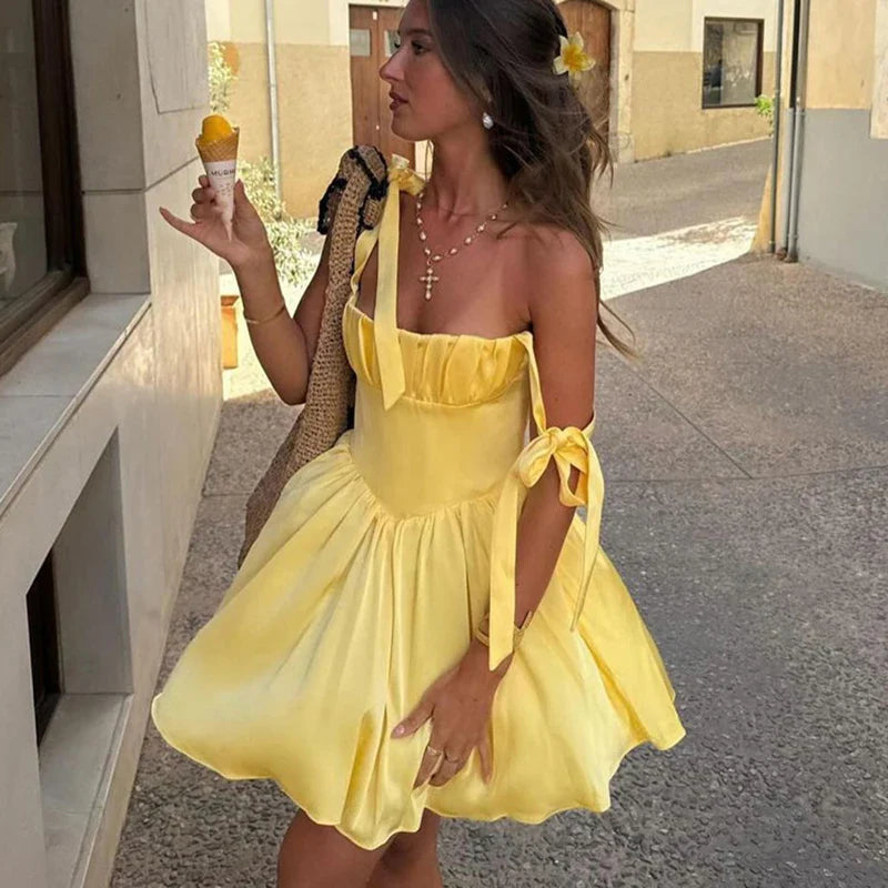 Sleeveless Lace Up Strapless A-Line Mini Dress