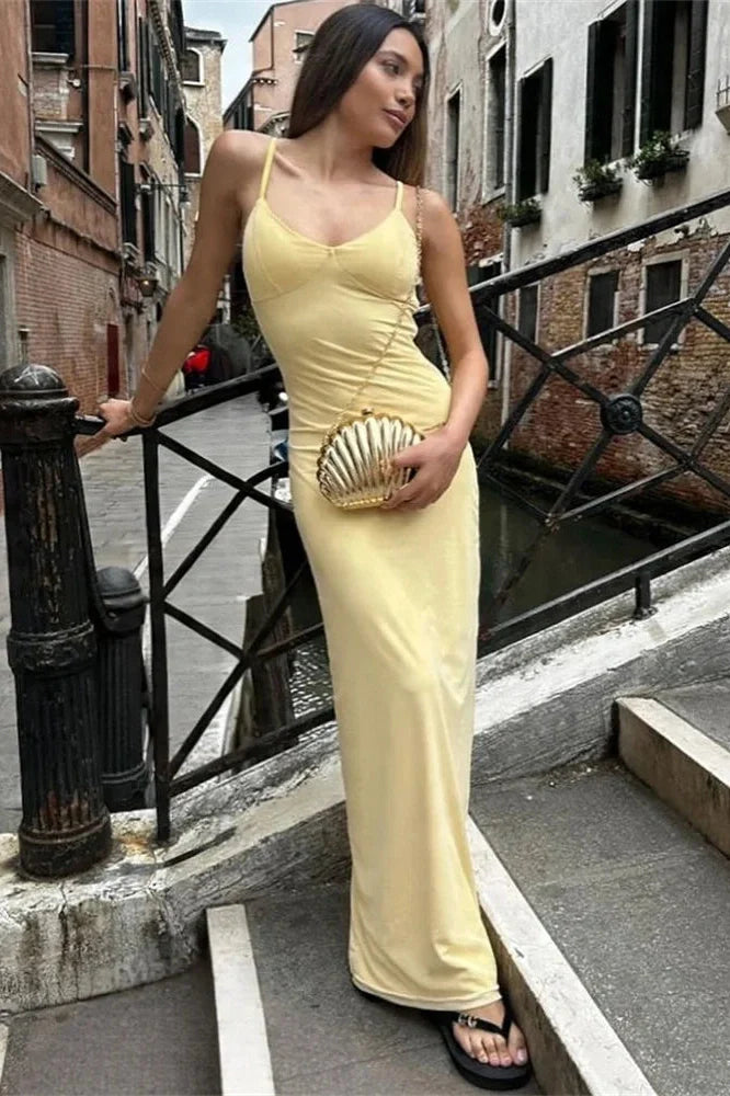 Patchwork Backless Slim Bodycon Maxi Dress