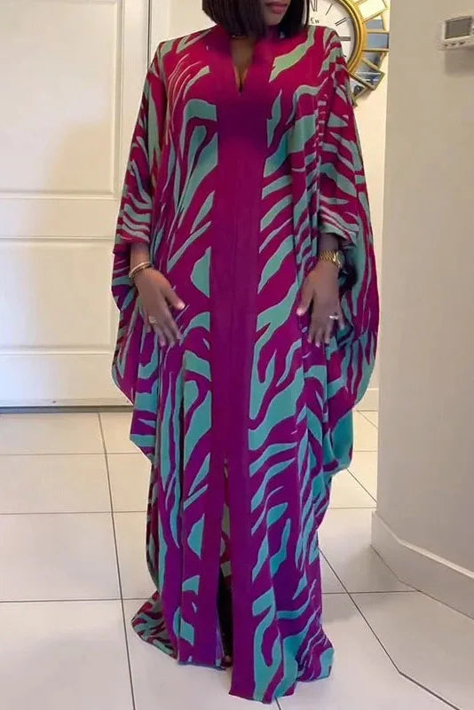 Elegant Pleated Sleeves Loose V-Neck Maxi Dress