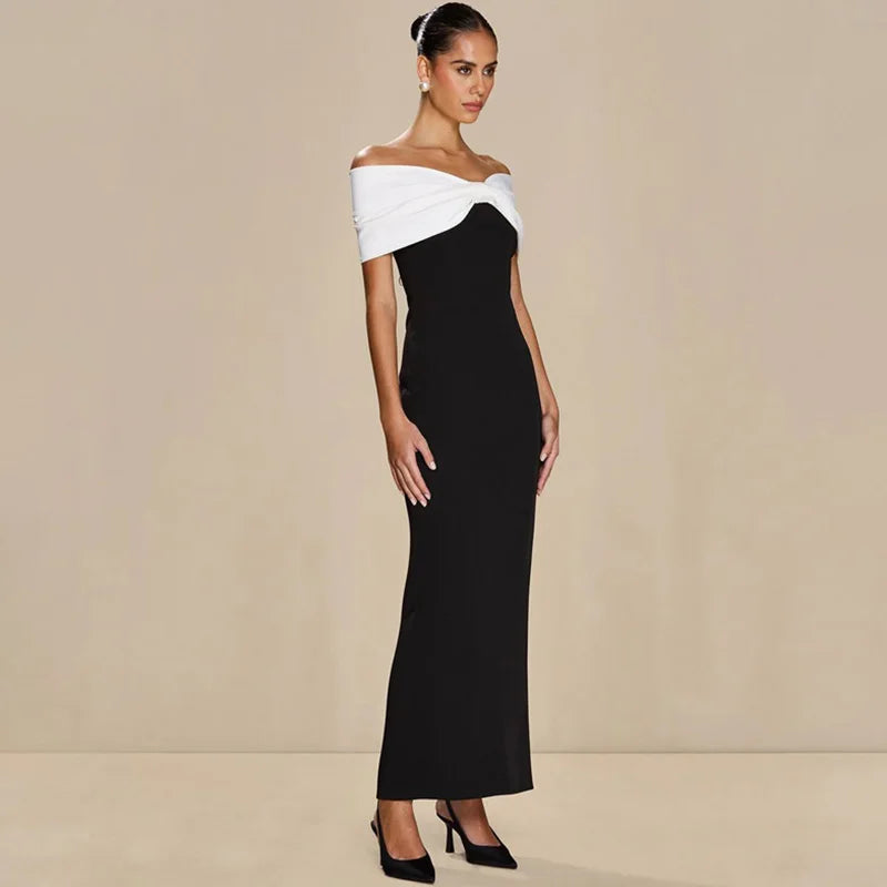 Off Shoulder Patchwork Backless Maxi Dress
