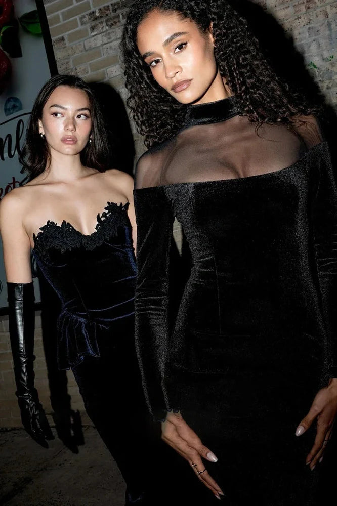 Off-Shoulder Long Sleeve High Collar Backless Bodycon Maxi Dress