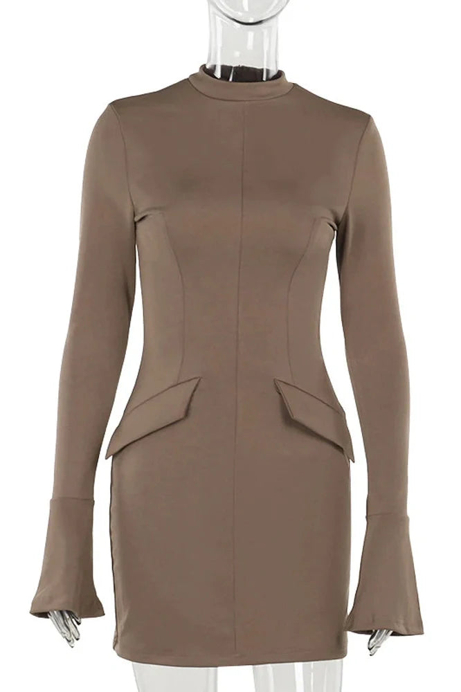 Patchwork High Waist Long Sleeve Slim Mini Dress