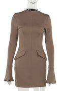 Patchwork High Waist Long Sleeve Slim Mini Dress