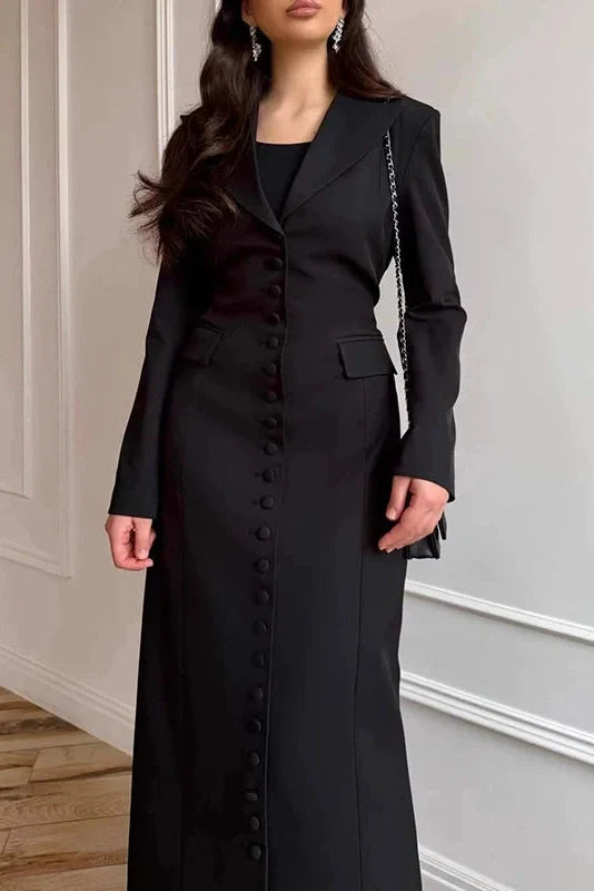 Long Sleeve Single Breasted V-Neck Lace Maxi Dress