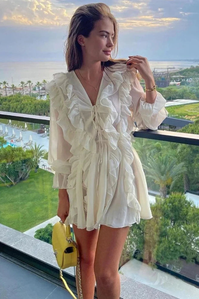 Elegant Lace Deep V Neck Mini Dress