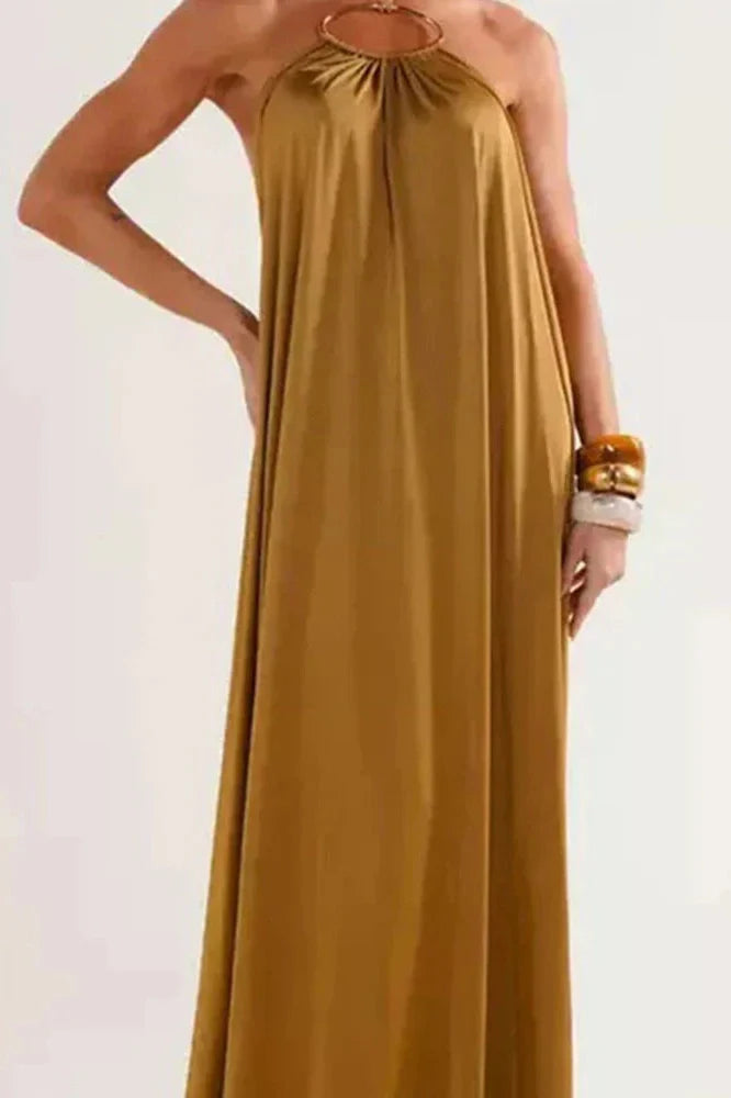 Elegant Hollow Out High Waist Backless Loose Maxi Dress