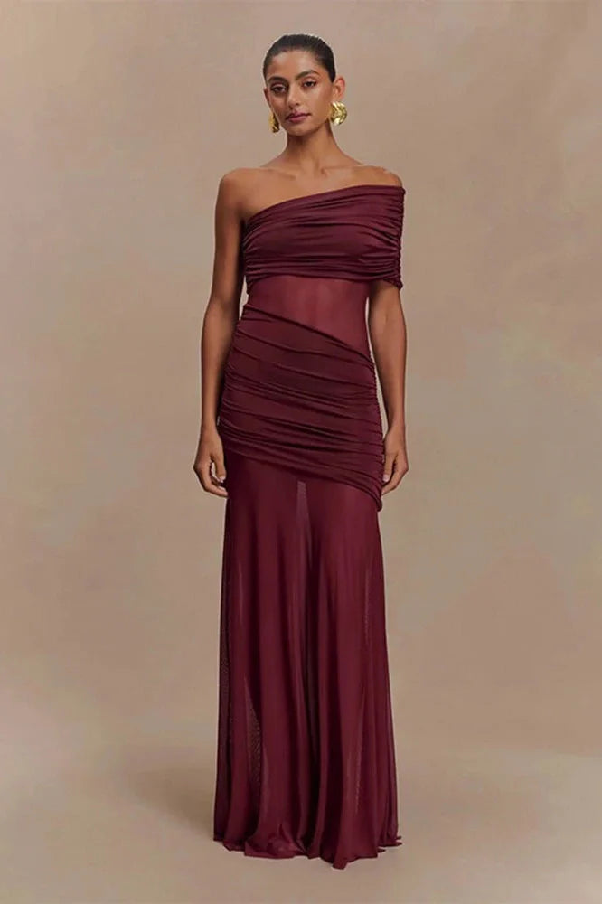 Elegant Strapless See Through Slim Maxi Dress