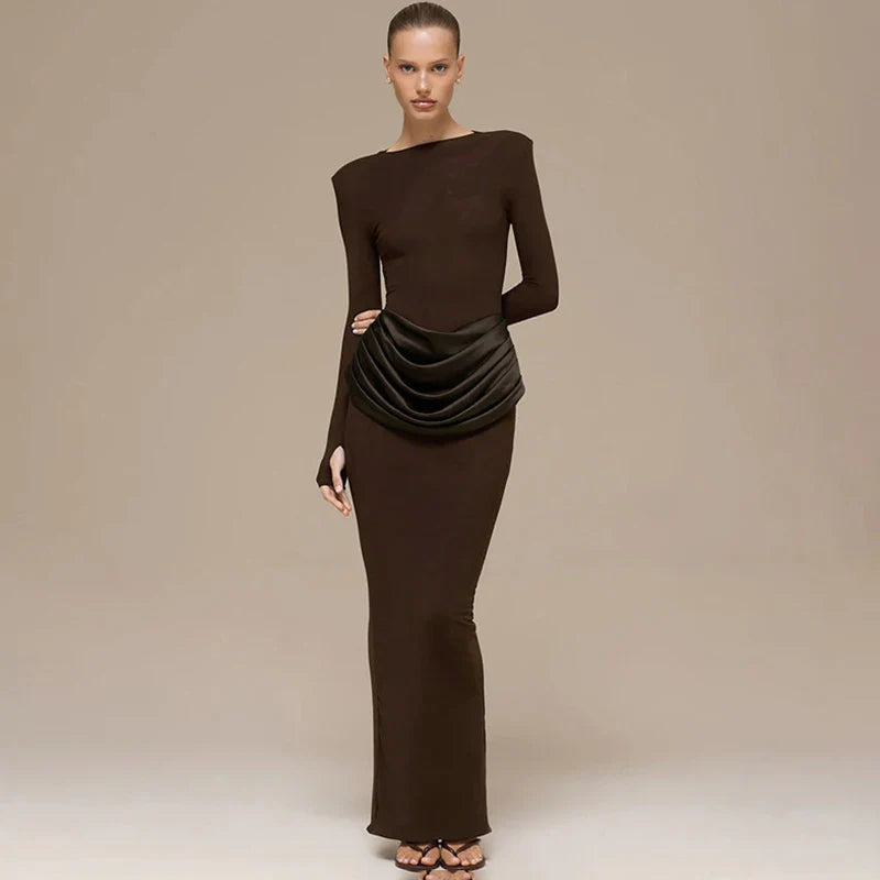 Long Sleeve High Waist Slim Maxi Dress