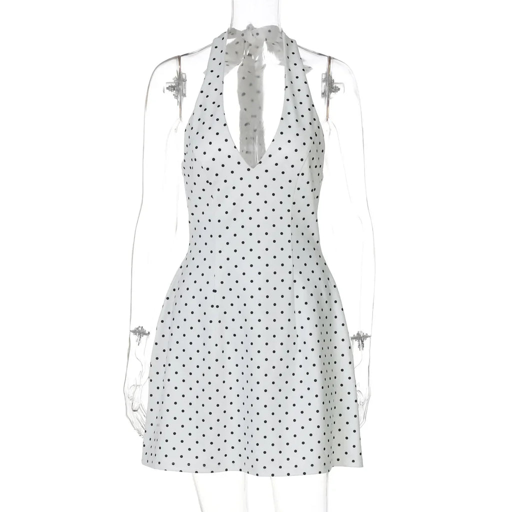 Printed V Neck Backless High Waist Mini Dress