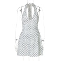 Printed V Neck Backless High Waist Mini Dress