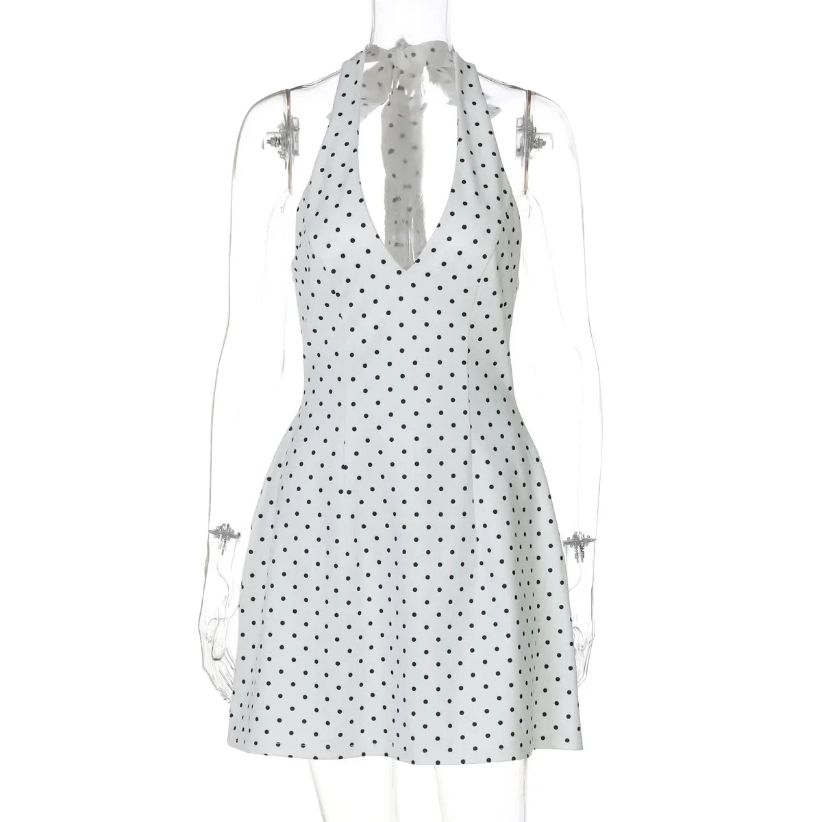 Printed V Neck Backless High Waist Mini Dress