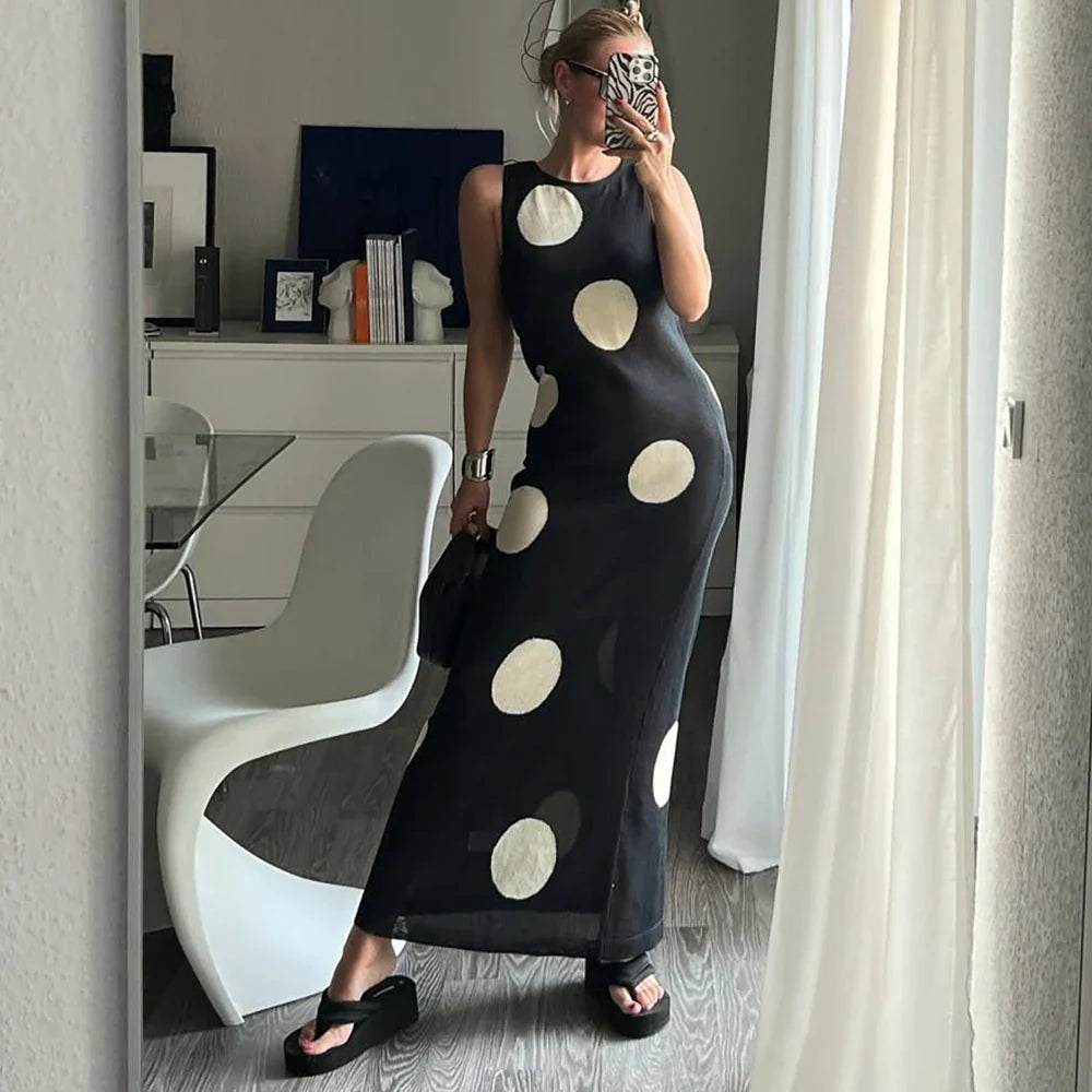 See-Through O-Neck Sleeveless Maxi Dress