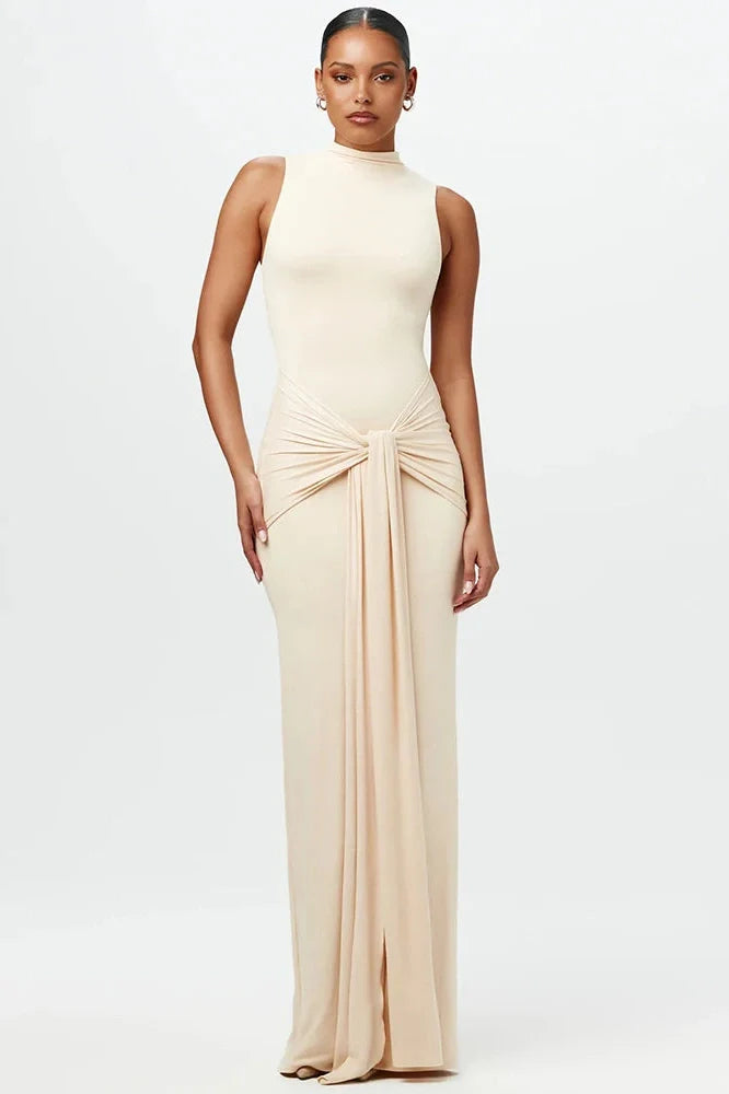 High Collar Sleeveless Bodycon Maxi Dress
