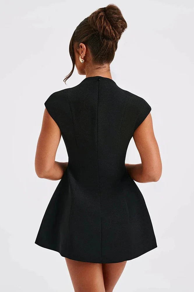 Sleeveless Deep V Neck A-line Mini Dress