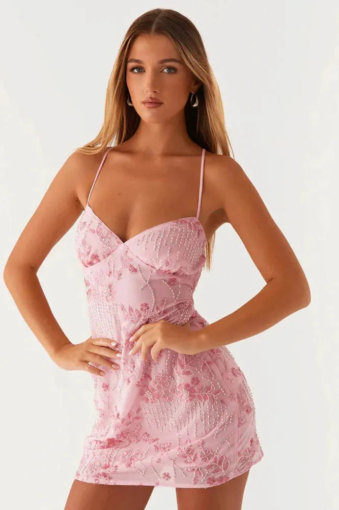 Backless Spaghetti Strap Sleeveless Mini Dress