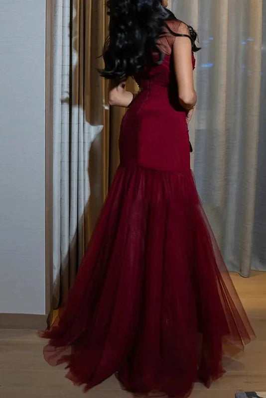 Elegant High Waist Slim Pleated Maxi Dress