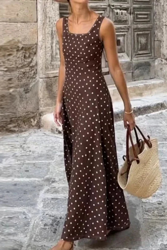 Elegant U-Collar Sleeveless Slim Backless High Waist Maxi Dress