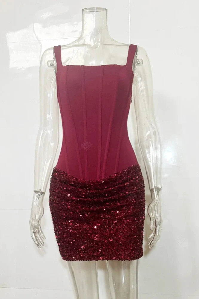 Square Collar Sleeveless Backless High Waist Mini Dress