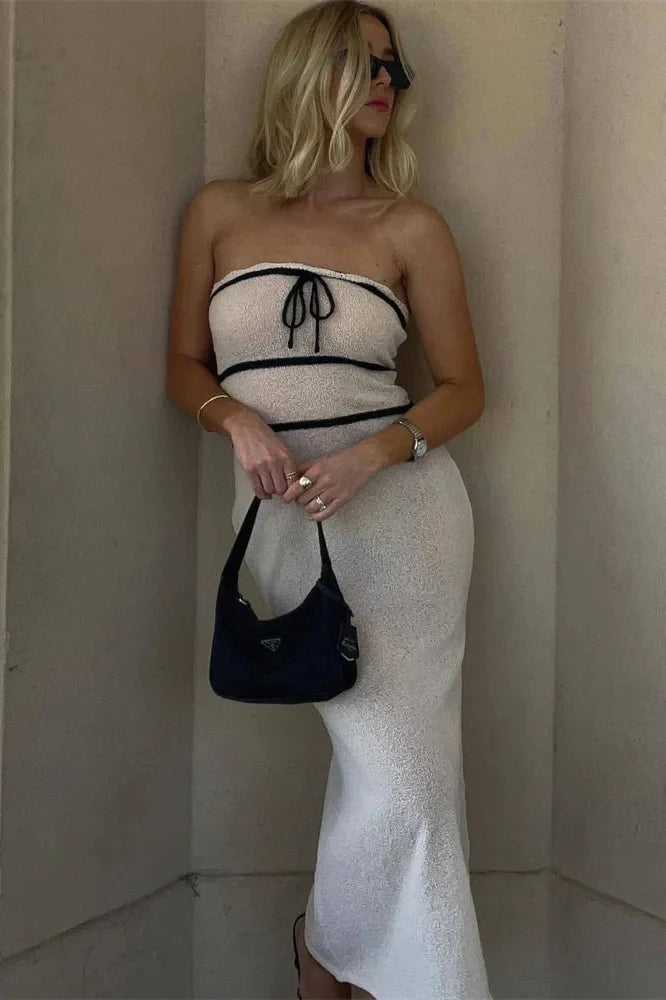 Patchwork Backless Slim High Waist Midi Dress