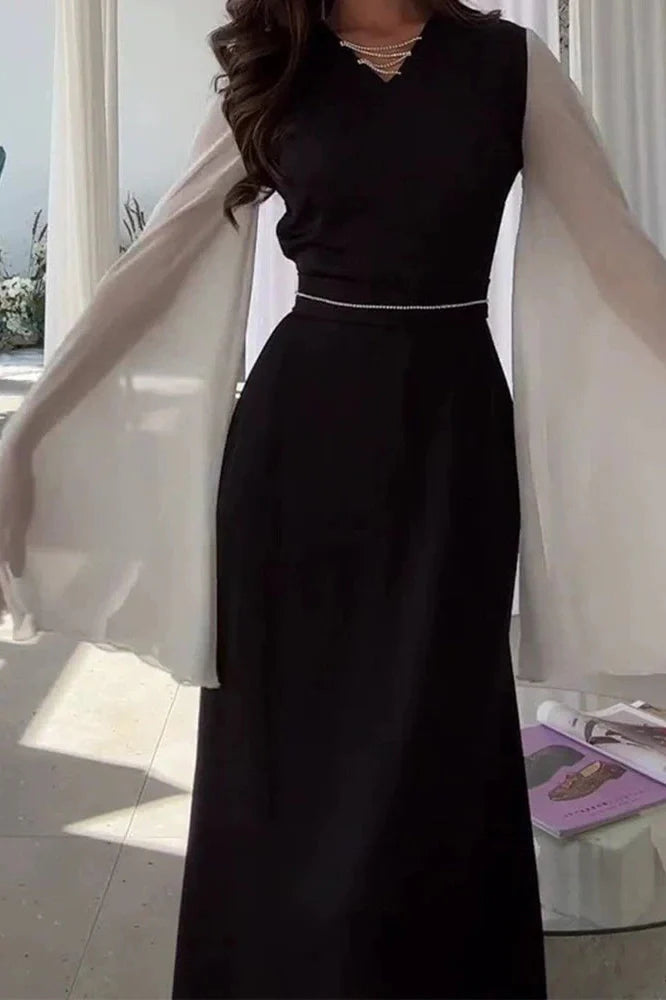 Hollow Out V-Neck Flare Sleeve Maxi Dress