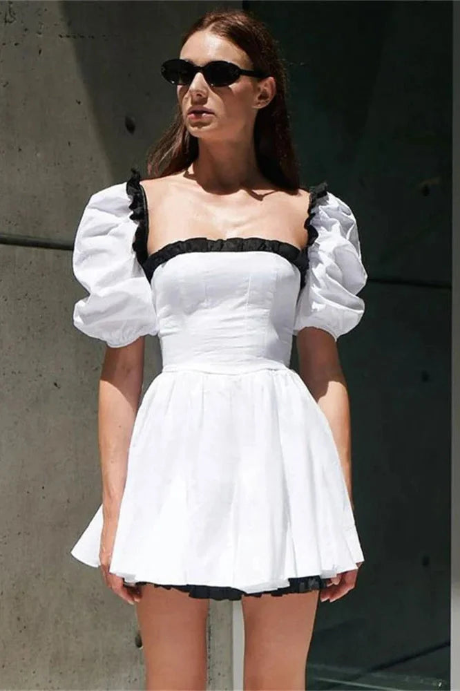 Patchwork Short Sleeve Slim Mini Dress
