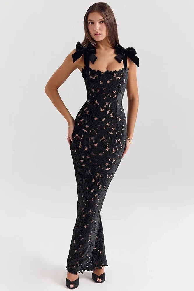 Lace Sleeveless Backless Bodycon Maxi Dress
