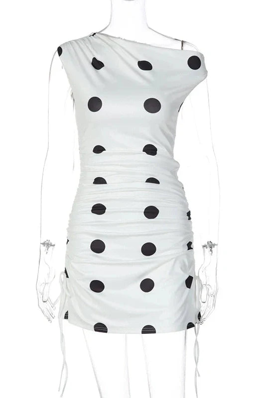 Elegant Polka Dot Print Slim Lace-Up Mini Dress