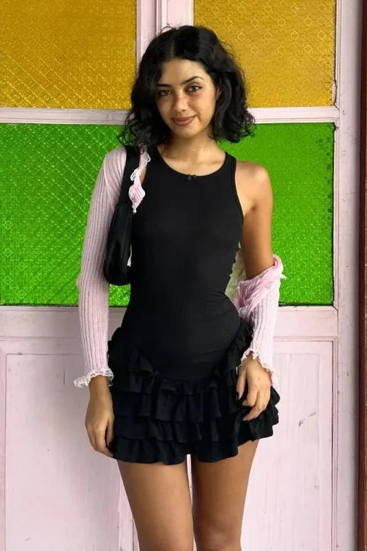 Elegant Patchwork Sleeveless Slim Fit Mini Dress
