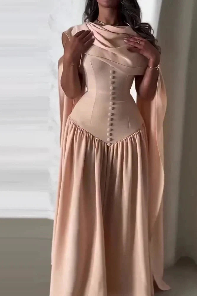 Elegant Sleeveless Shawl Collar Pleat Maxi Dress