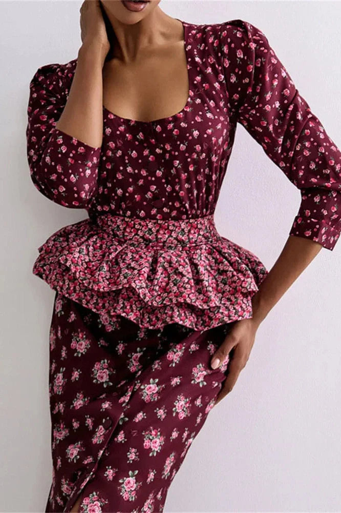 Printed Patchwork Slim Midi Dress