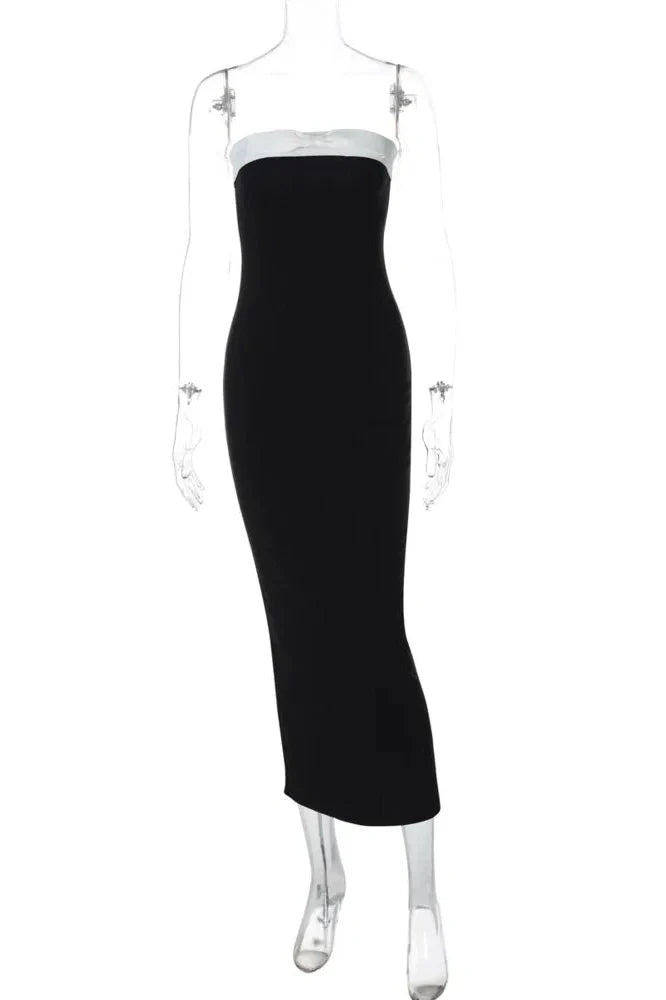 Off-Shoulder Strapless Backless Patchwork Maxi Dress