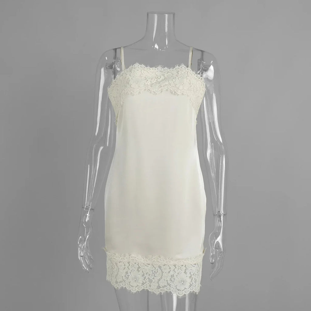 Lace Sleeveless Loose Spaghetti Strap Mini Dress