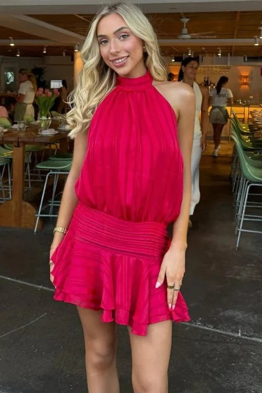 Elegant Pleated Backless Sleeveless High Waist Mini Dress
