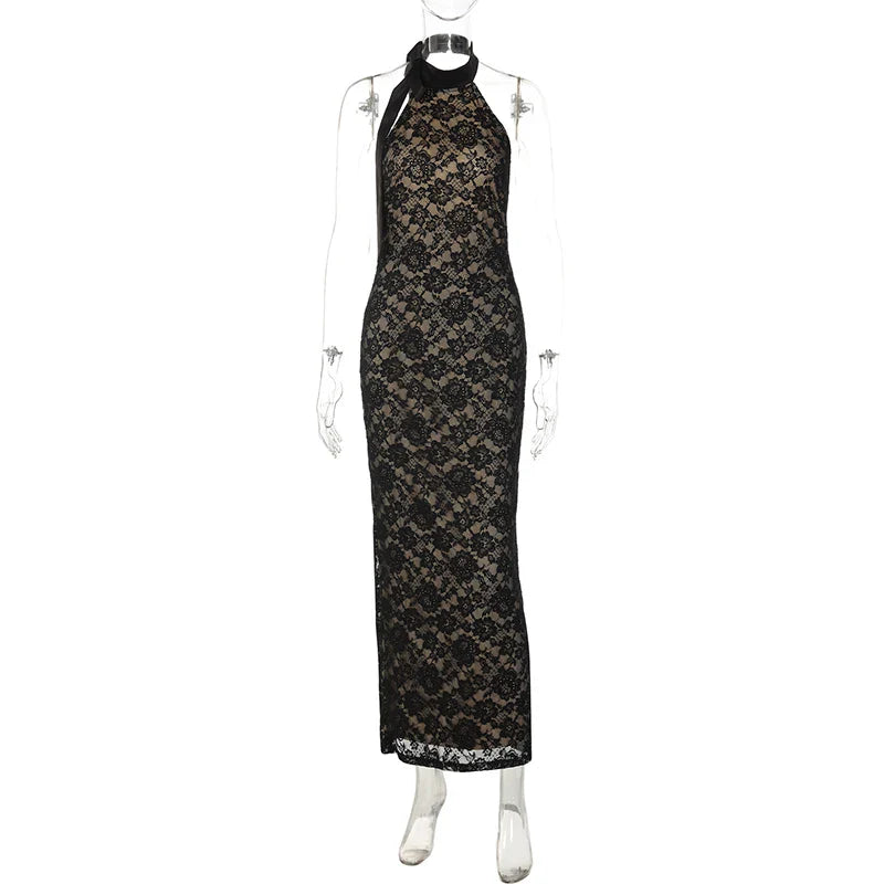 Lace Backless High Waist Slim Maxi Dress