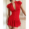Printed V-Neck Pleated Slim Mini Dress