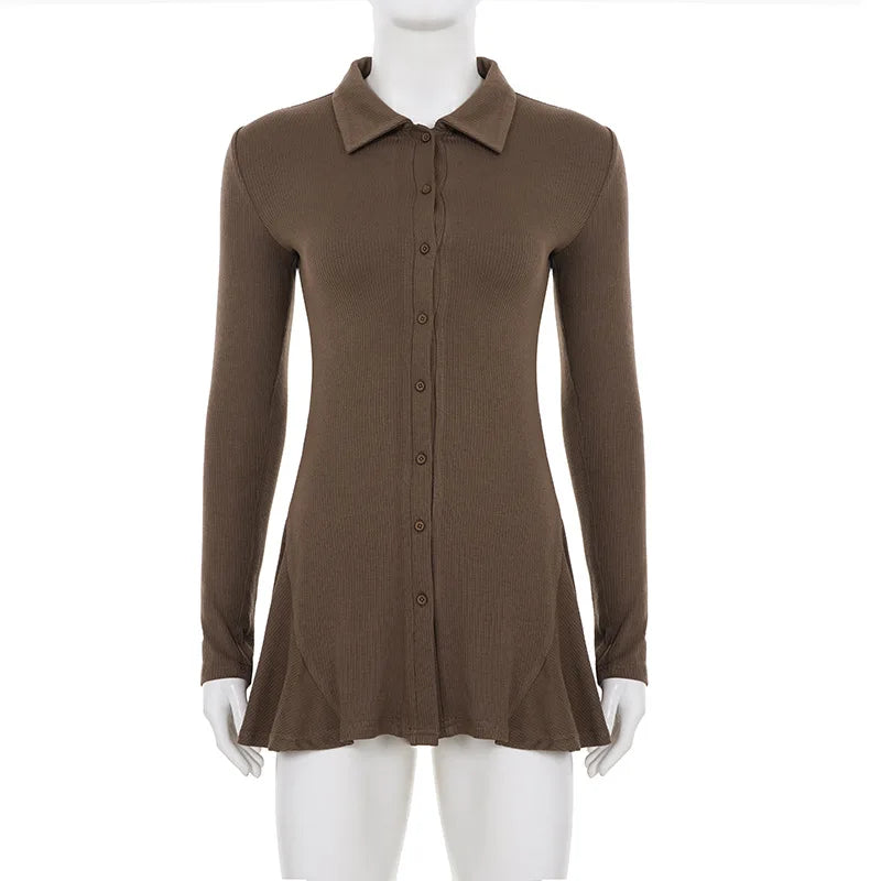 Low Waist Long-Sleeved A-Line Mini Dress