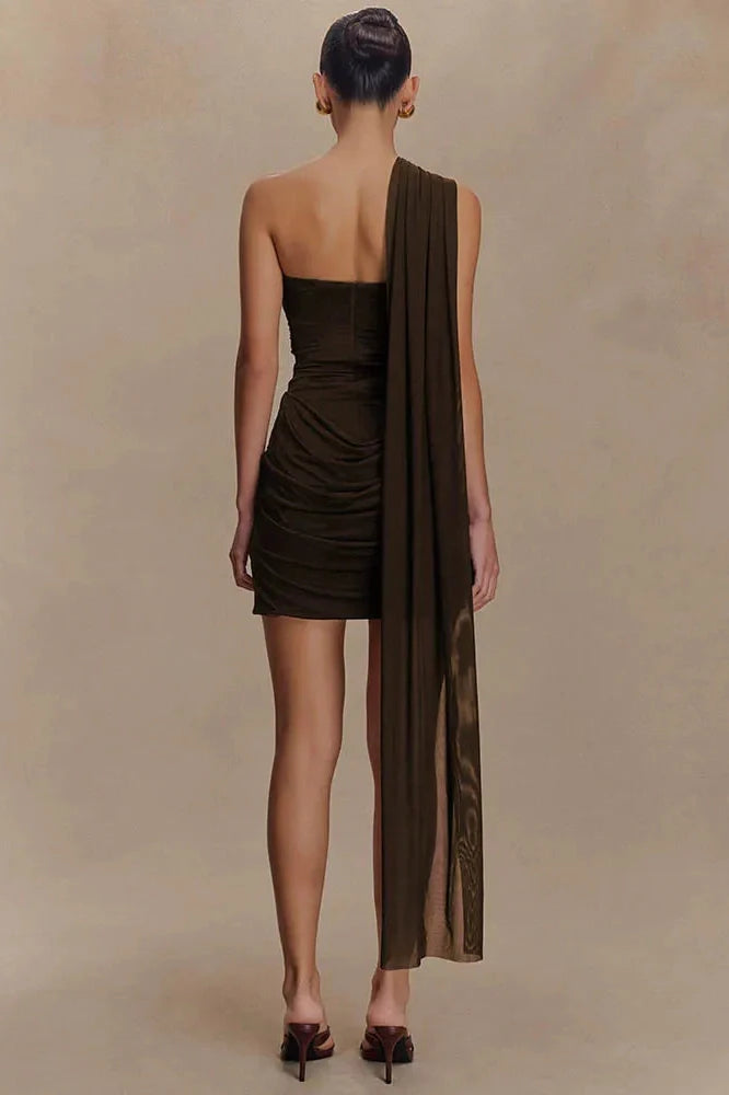 One Shoulder Backless Sleeveless Bodycon Mini Dress
