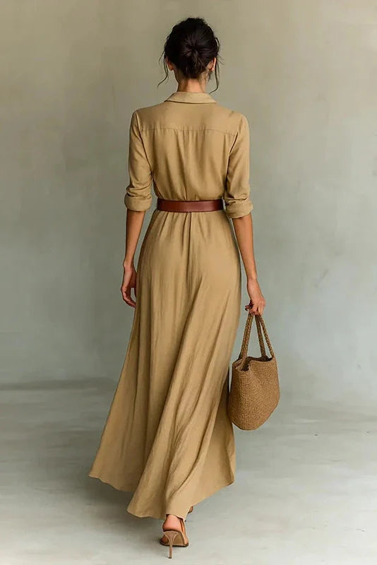 Elegant Long Sleeve High Waist Single Breasted Maxi Dress