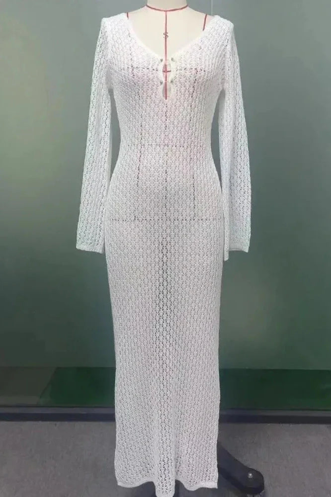 Hollow Out Knitted Slim Maxi Dress