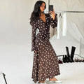 Elegant V-Neck Polka Dot Patchwork Maxi Dress