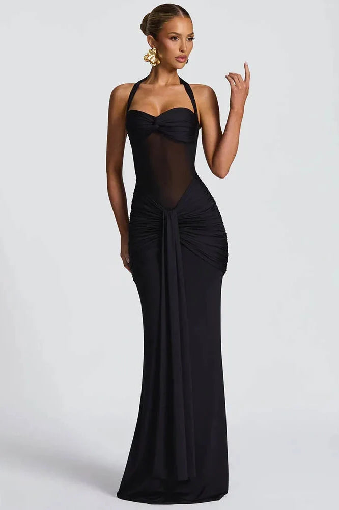 Backless Patchwork Off-Shoulder Sleeveless Bodycon Maxi Dress